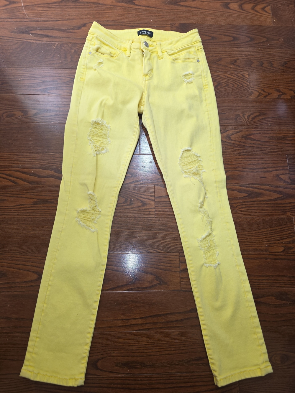bebe Yellow Distressed Skinny Jeans